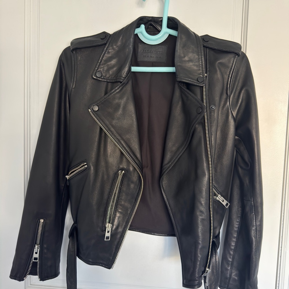 All Saints Dark Leather Moto Jacket